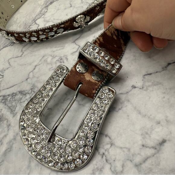 Studded Brown and Silver Women\'s Belt, Genuine Leather. Size XL. Good used cond! main image 4